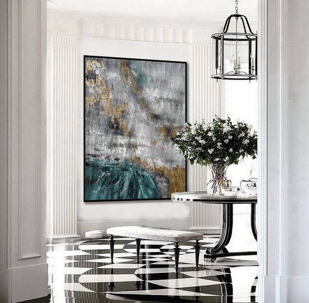 White Giant Leaf Painting Abstract Canvas Wall Art 63VAK wall art
